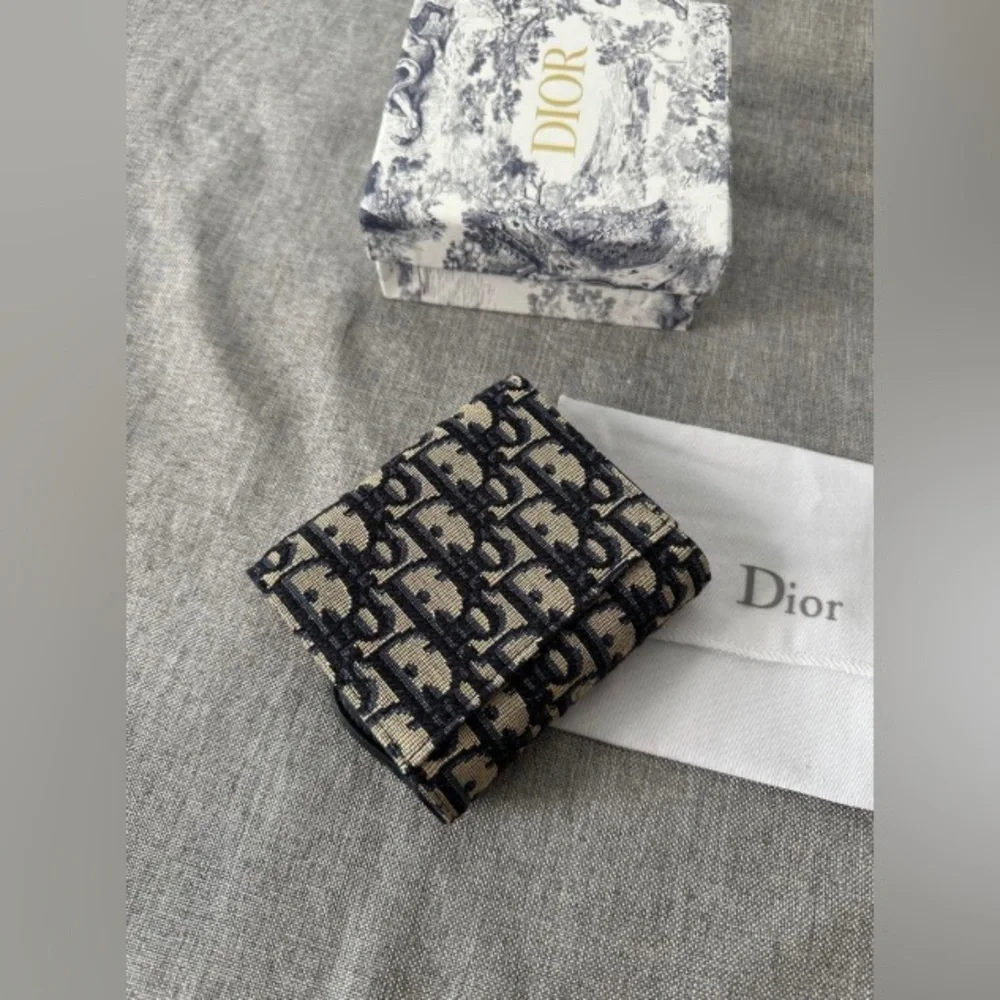 Dior Navy and Beige Monogram Canvas Mini Wallet